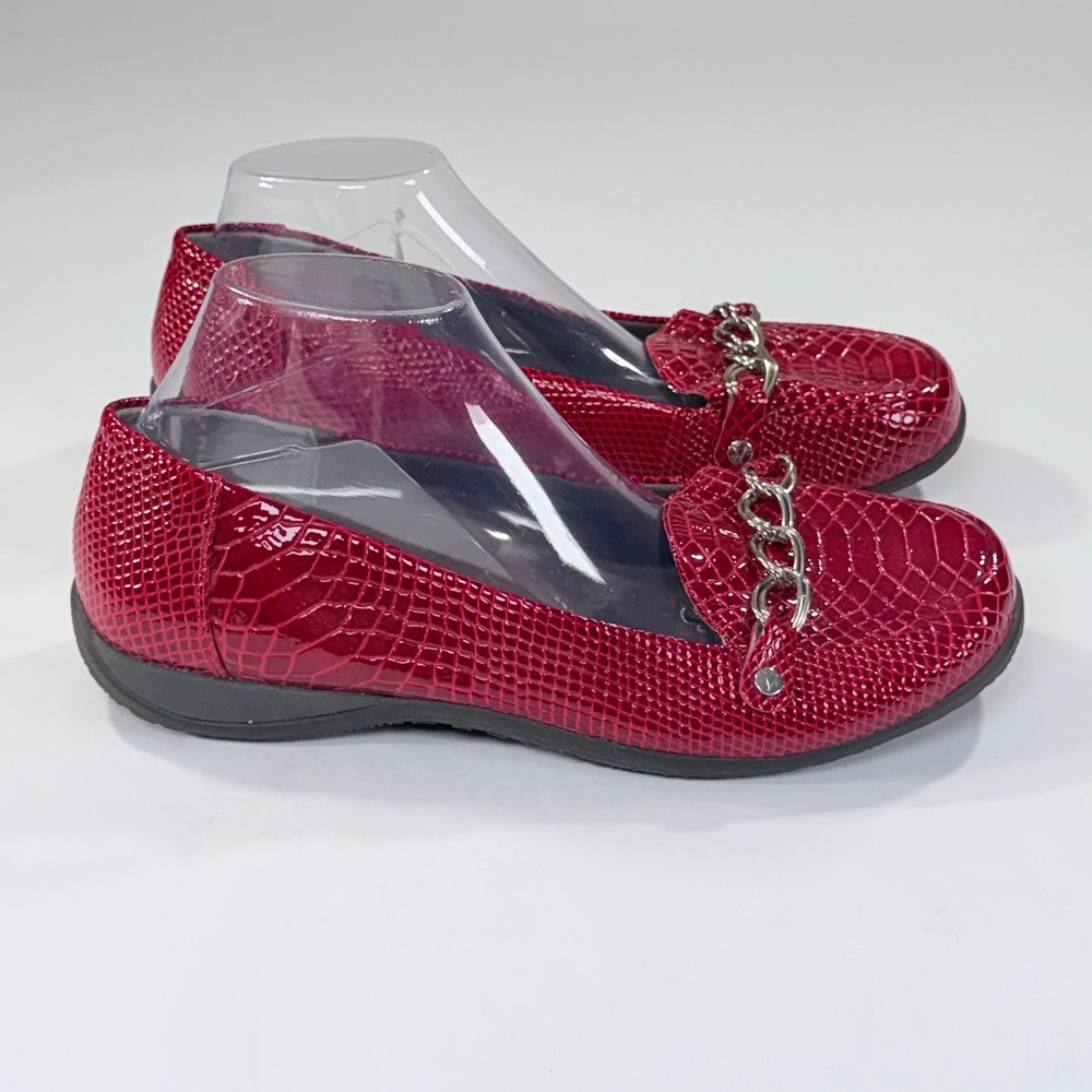 Vionic Alda Flats Womens 11W Red Croc Embossed Patent Leather Chain Comfort